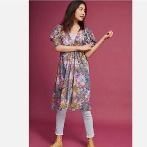 Anthropologie Akemi + Kin Womens Floral Valencia Dress Size XS Sheer Puff Sleeve